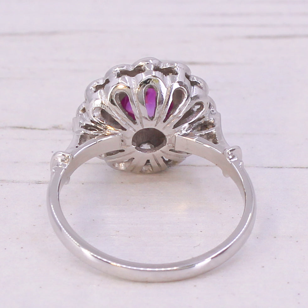Art Deco 2.19 Carat Mogok Burmese Ruby & Diamond Cluster Ring, circa 1925