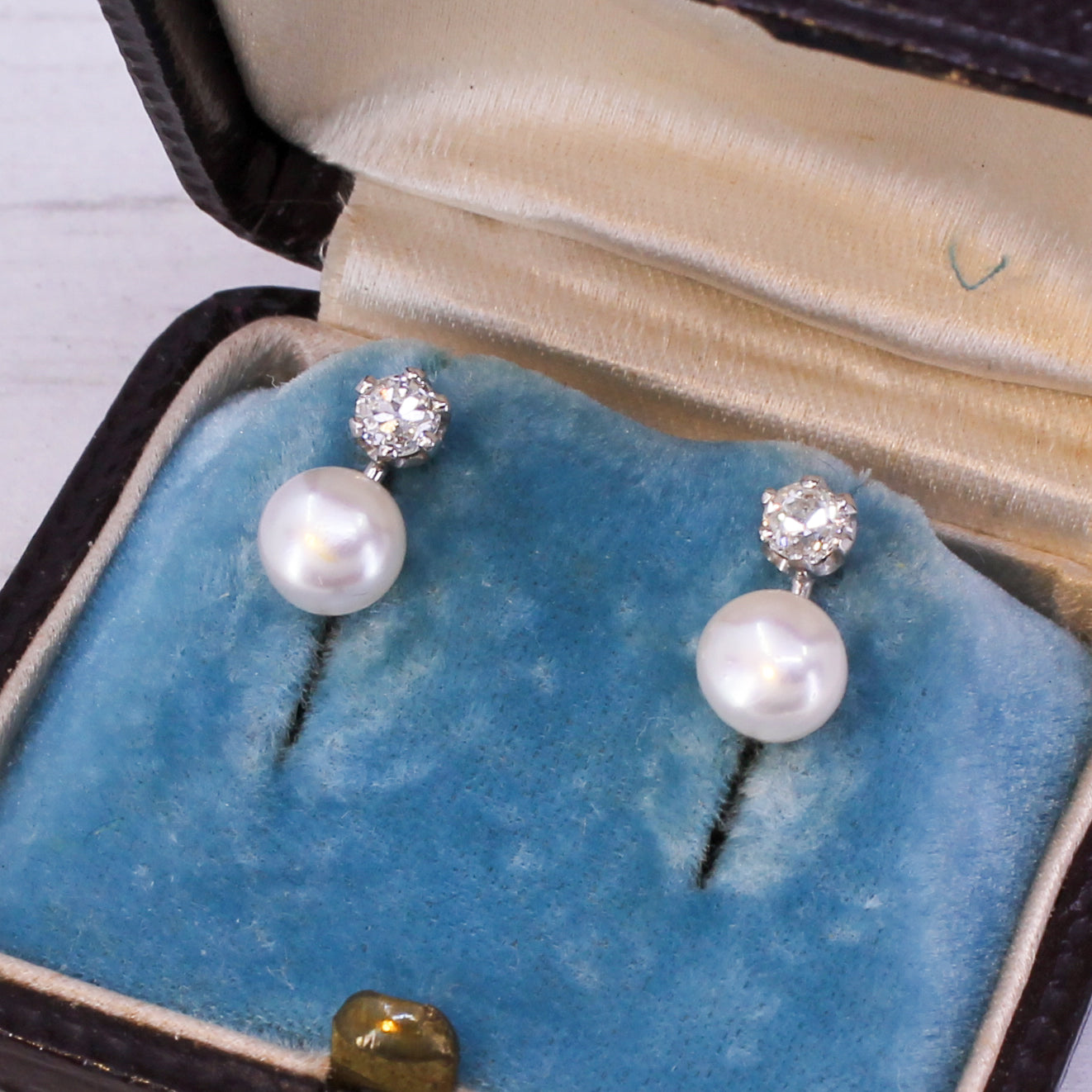 Art Deco 0.50 Carat Old Cut Diamond & Pearl Earrings, circa 1925