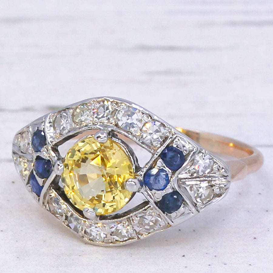 Antique 1.56 Carat Unheated Ceylon Yellow Sapphire Ring, circa 1915
