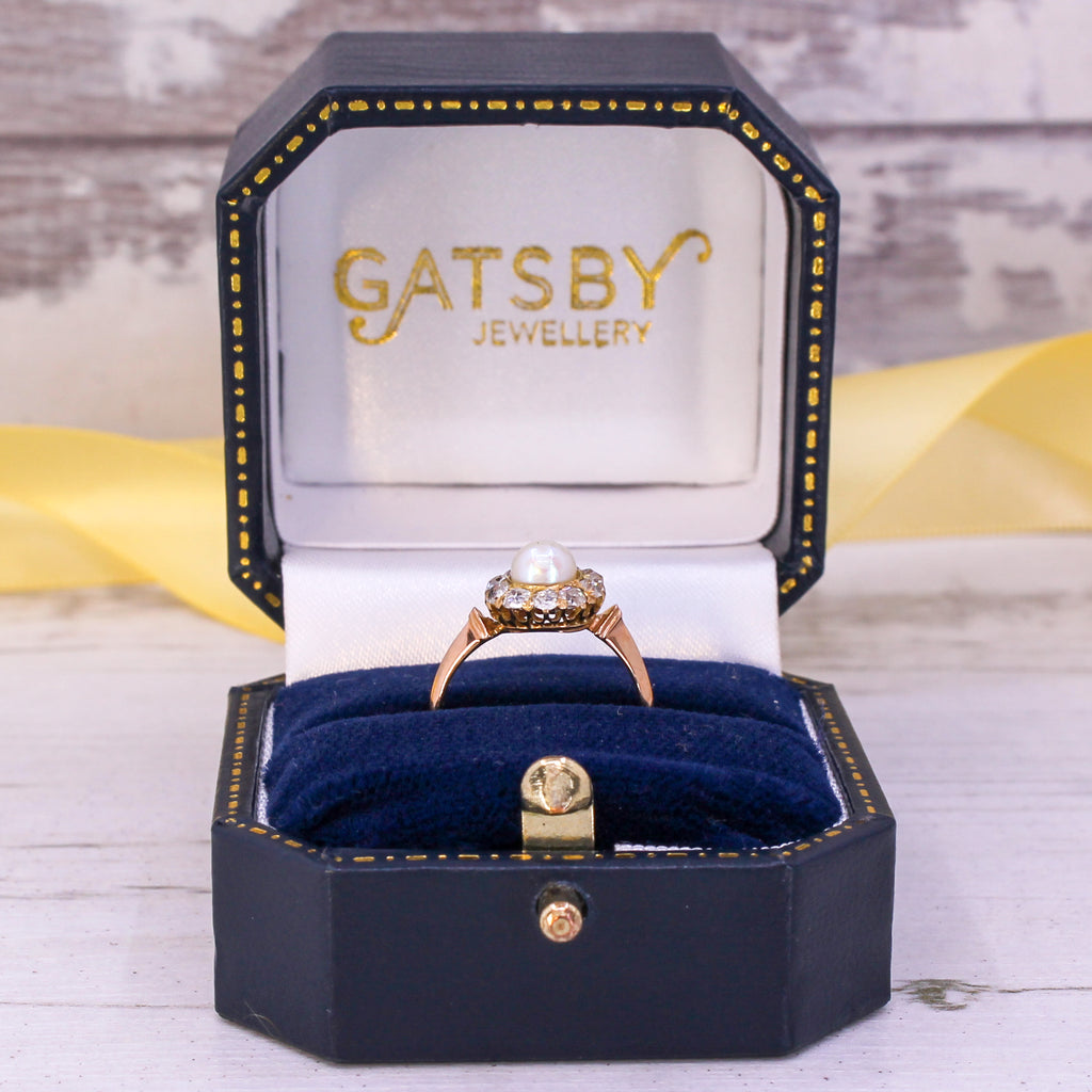 vintage pearl and diamond cluster