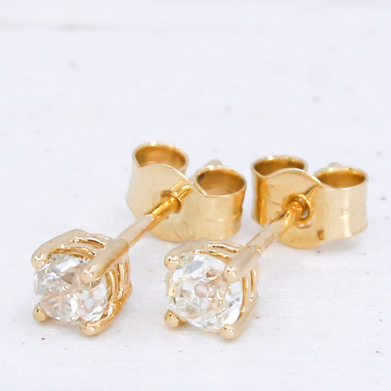 0.48 Carat Old Mine Cut Diamond Stud Earrings, 18k Gold