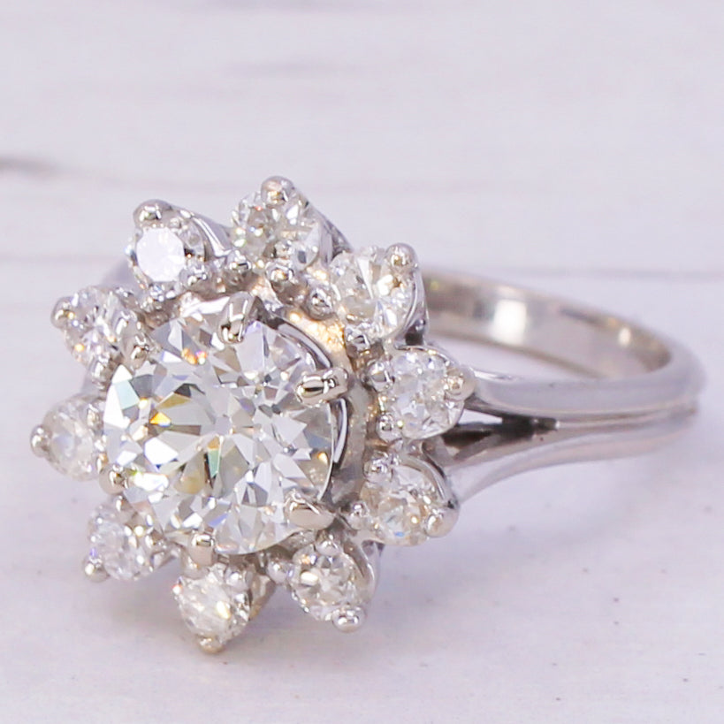 Mid Century 2.26 Carat Old Cut Diamond Cluster Ring, circa 1960