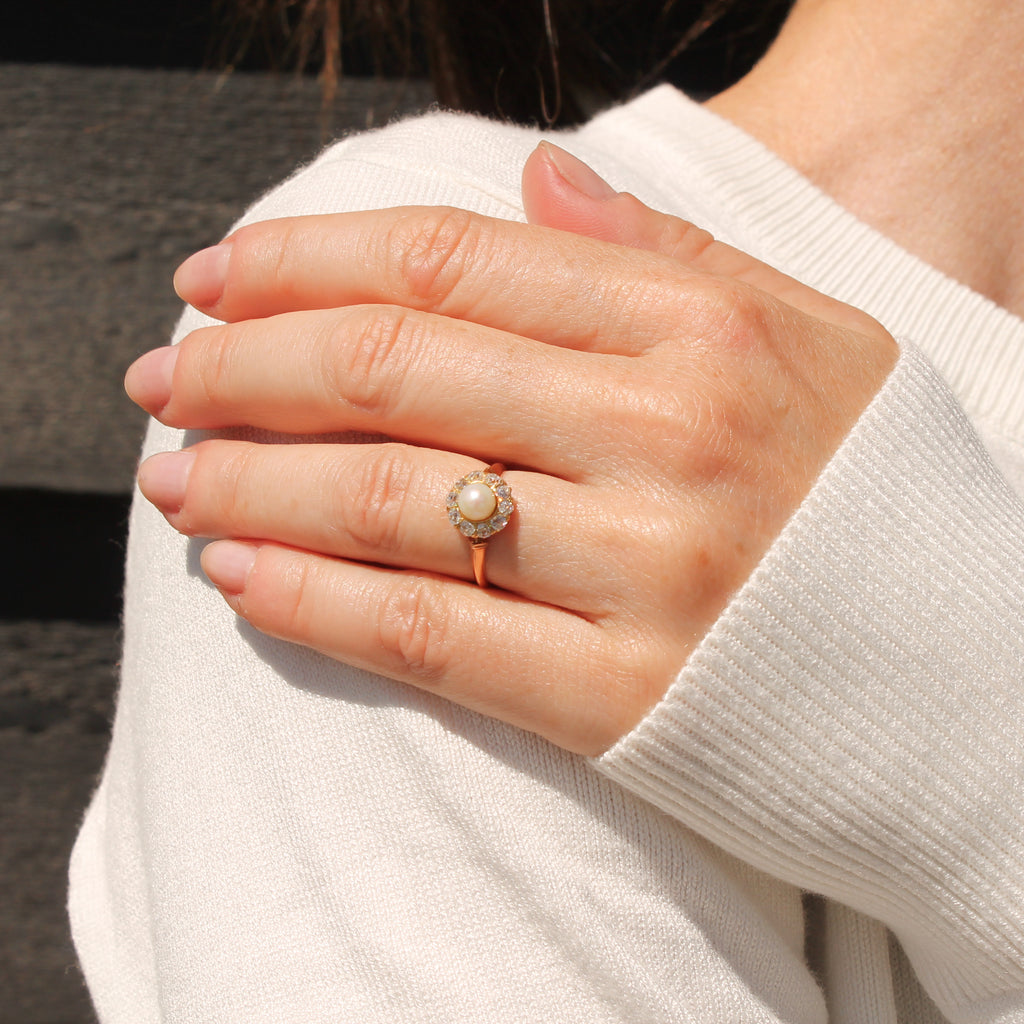 vintage pearl and diamond cluster