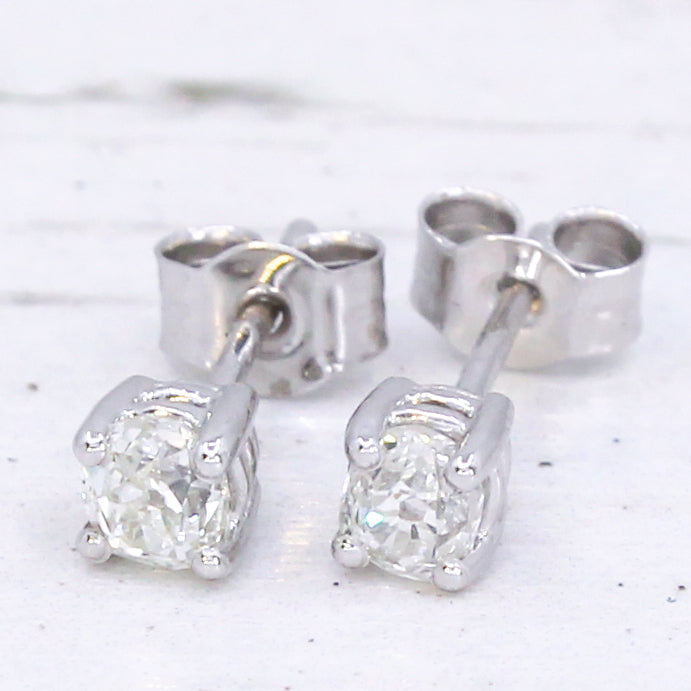 0.48 Carat Old Mine Cut Diamond Stud Earrings, Platinum