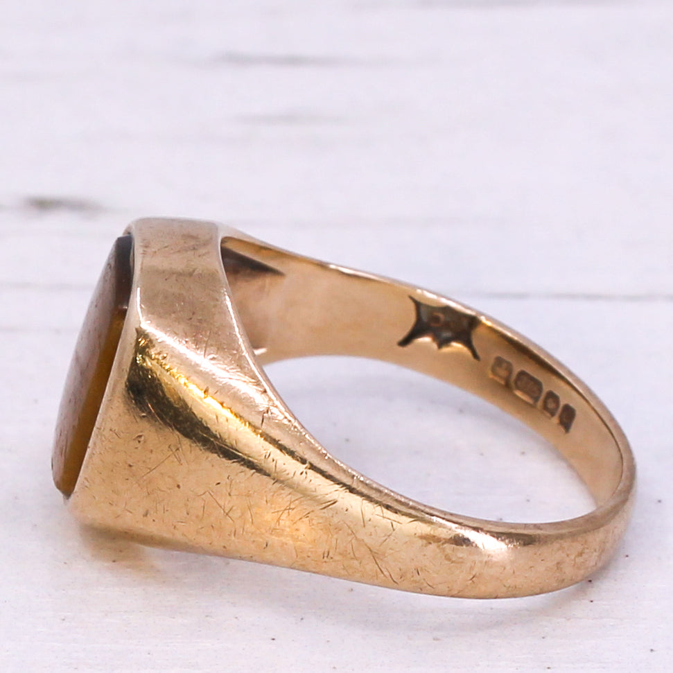 Vintage Tiger's Eye Signet Ring, dated 1977