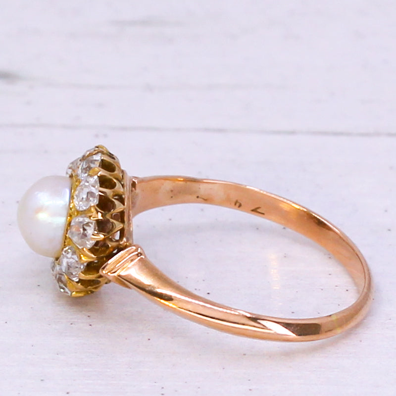 vintage pearl and diamond cluster