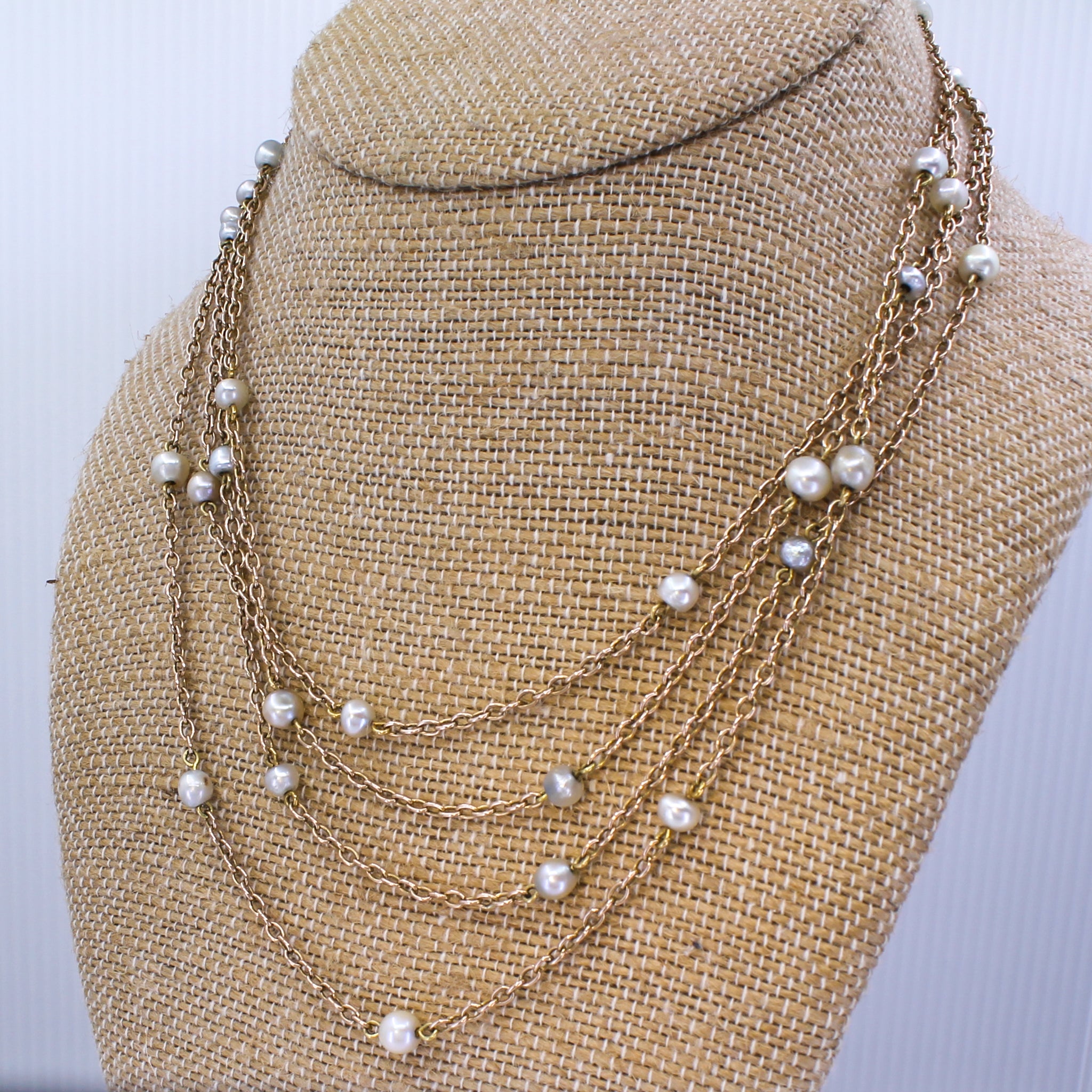 Victorian Natural Pearl Longuard Chain, circa 1870