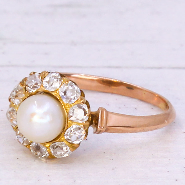 vintage pearl and diamond cluster