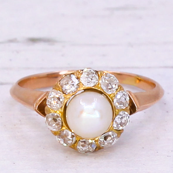 vintage pearl and diamond cluster