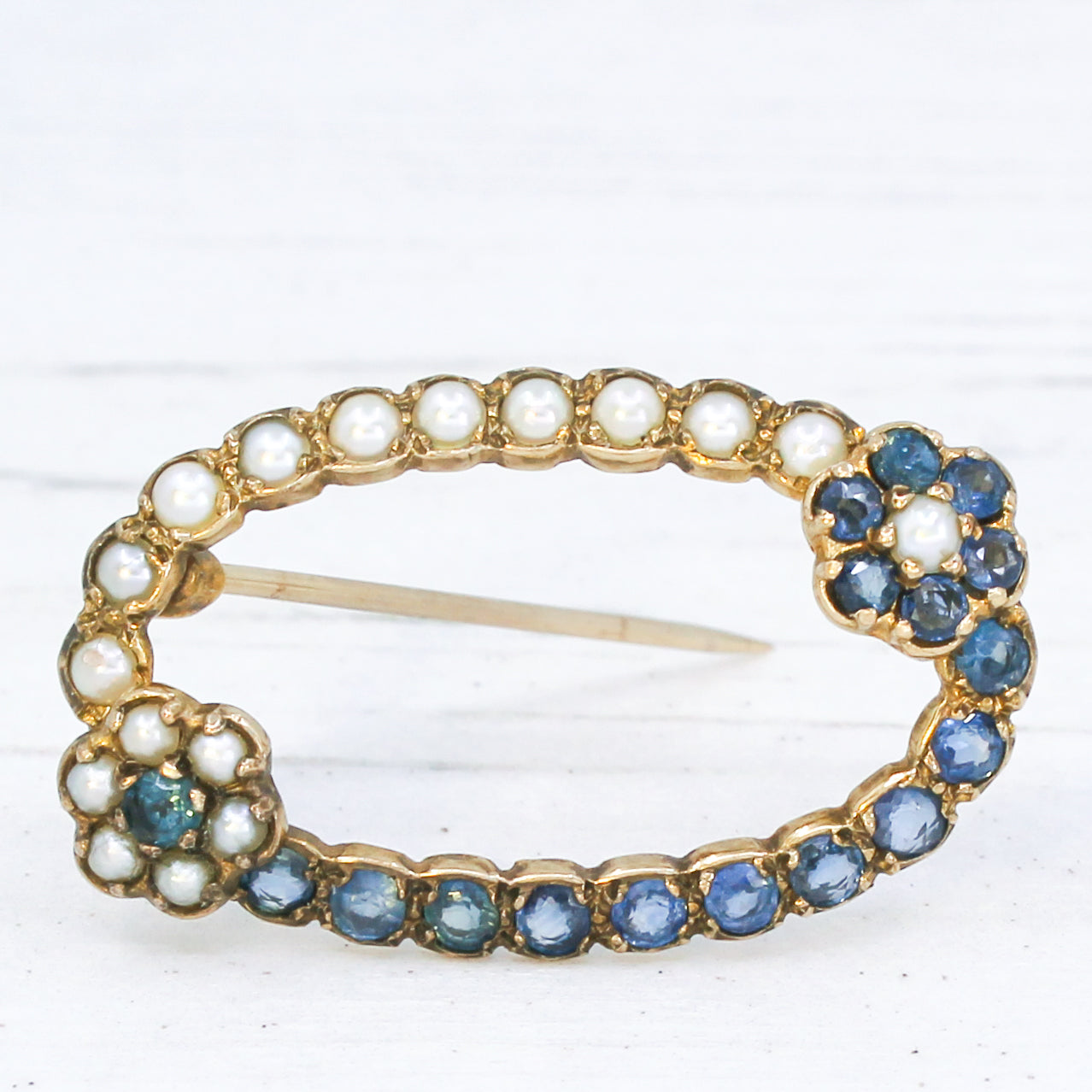 Vintage Sapphire & Seed Pearl Brooch, dated 1995