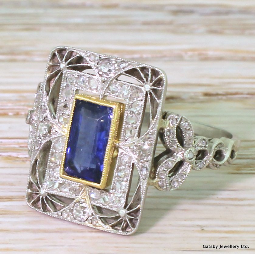 Edwardian 1.18 Carat Natural Burmese Sapphire & Diamond Ring, French, circa 1910