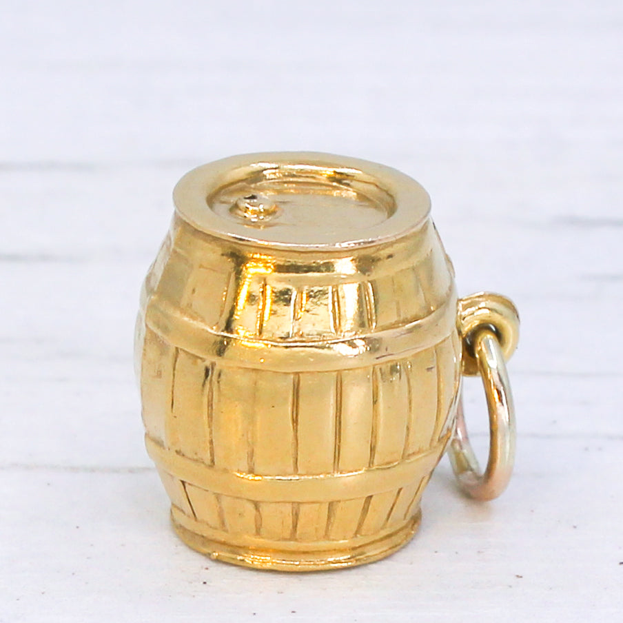 Vintage 9k Gold Barrel Charm / Pendant, dated 1969