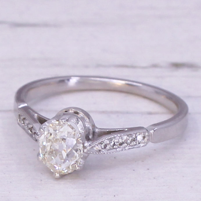 Art Deco 0.74 Carat Old Oval Cut Diamond Engagement Ring, circa 1930