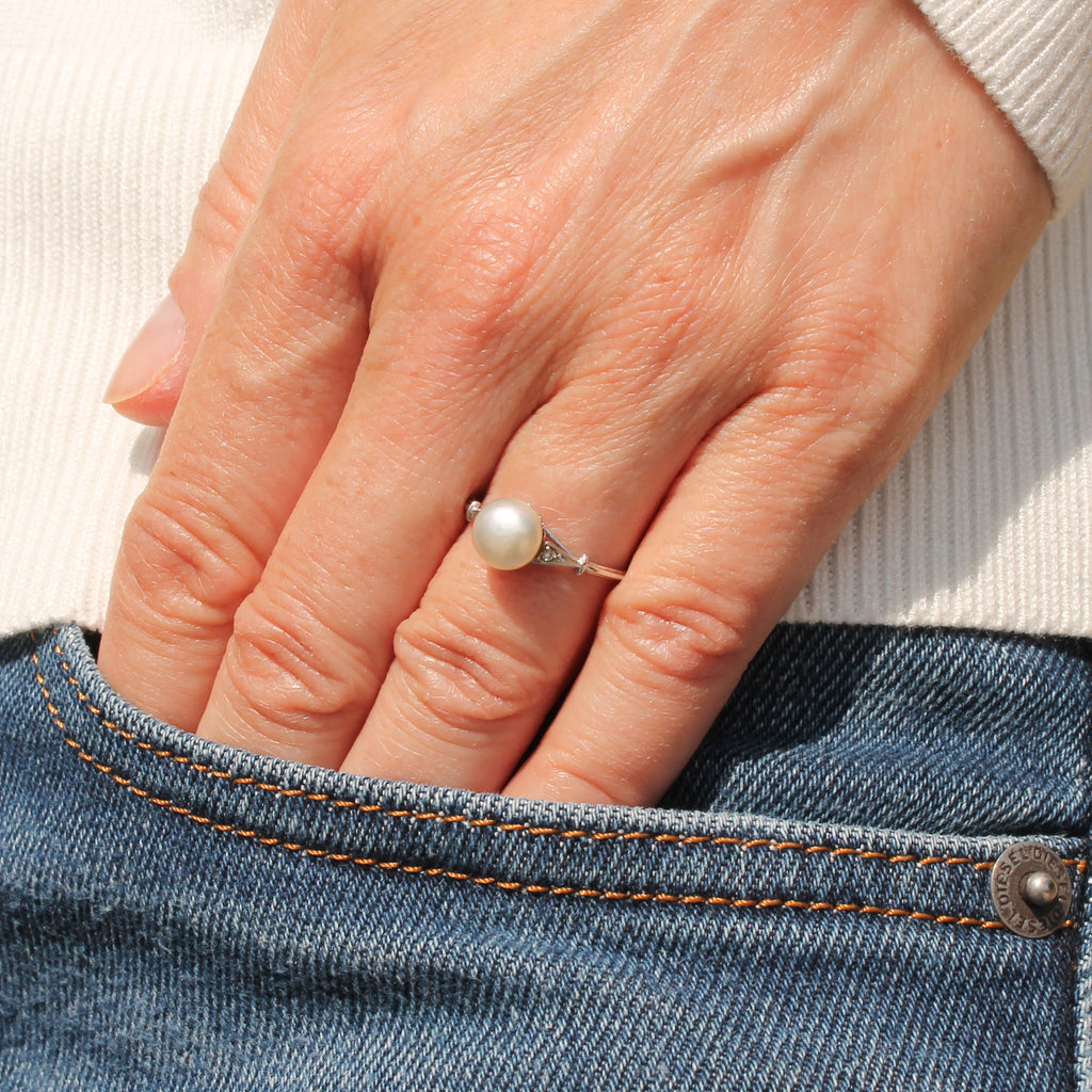 natural pearl solitaire ring