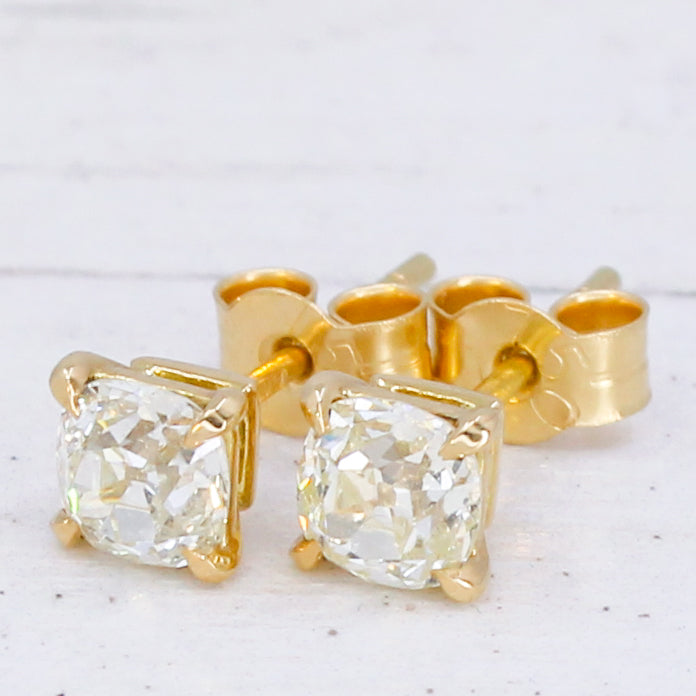 old mine cut diamond stud earrings
