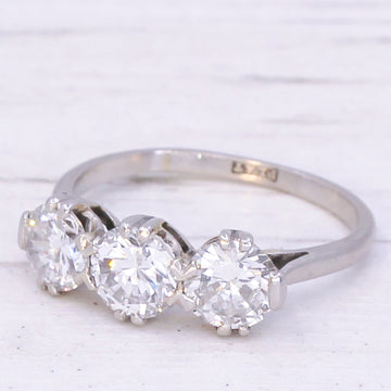 Mid Century 2.00 Carat Transitional Cut Diamond Trilogy Ring, circa 1960