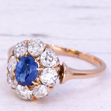 Victorian 0.63 Carat Sapphire & 0.90 Carat Diamond Ring, circa 1890