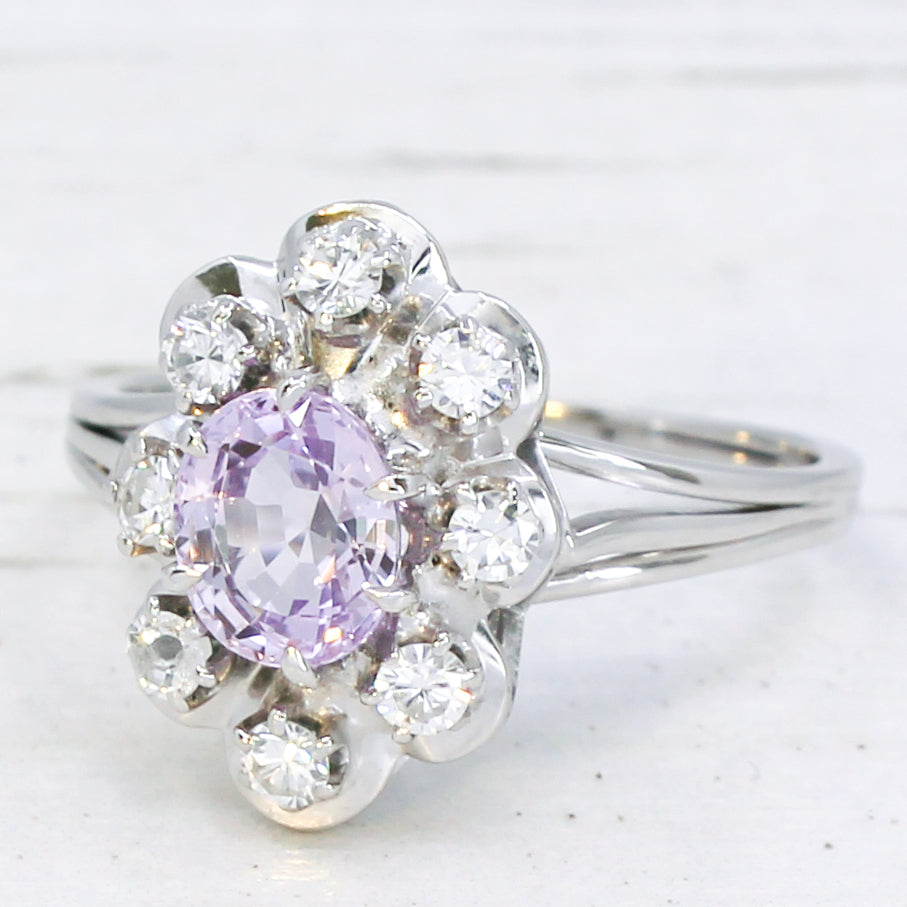 Vintage 1.50 Carat Unheated Pink Sapphire & Diamond Ring, circa 1975