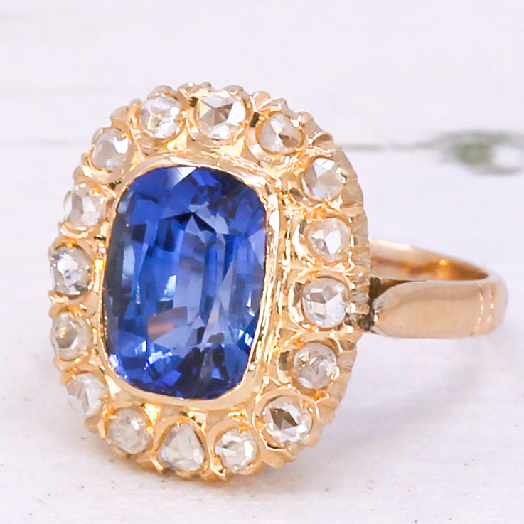 Art Deco 3.89 Carat Burmese Sapphire & Diamond Cluster Ring, Circa 1925