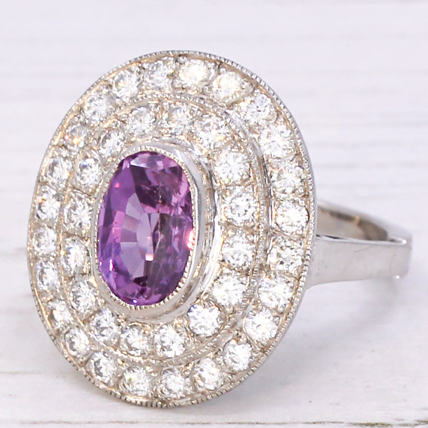 Late 20th Century 2.80 Carat Ceylon Purple Sapphire & Diamond Ring, circa 1970