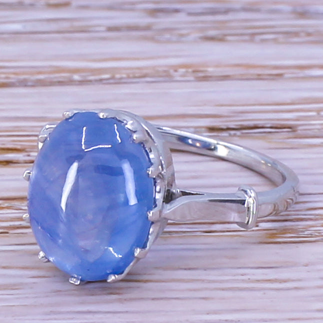 Art Deco 7.78 Carat Natural Ceylon Cabochon Sapphire Ring, circa 1920