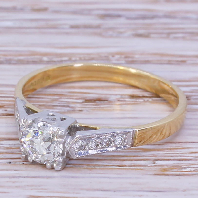 Late 20th Century 0.54 Carat Old Cut Diamond Engagement Ring, dated 1991