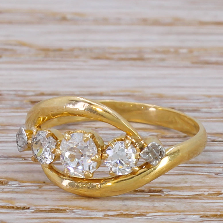 Victorian 0.60 Carat Old Cut Diamond Five Stone Crossover Ring, circa 1900