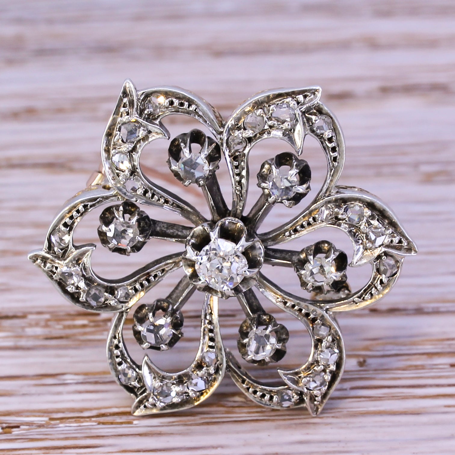 Victorian 0.65 Carat Old Cut & Rose Cut Diamond Brooch, circa 1880