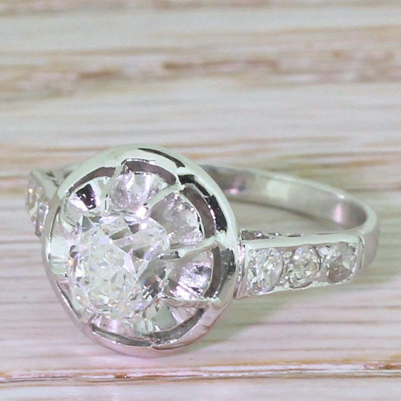 Retro 1.06 Carat Old Cushion Cut Diamond Engagement Ring, circa 1925