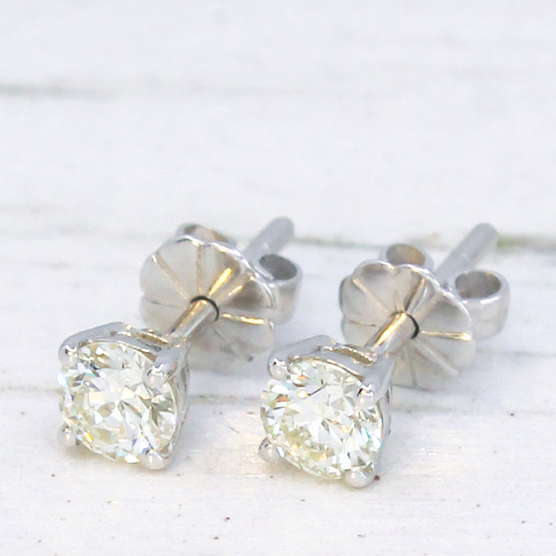 0.52 Carat Round Brilliant Cut Diamond Stud Earrings, 18k White Gold