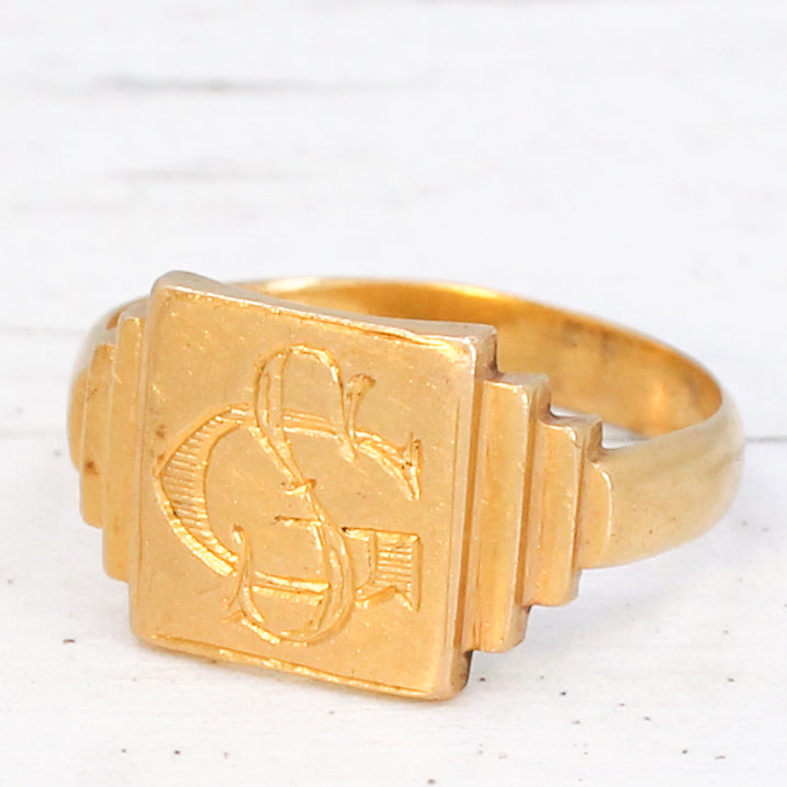 Vintage 20k Gold Signet Ring, size L 1/2