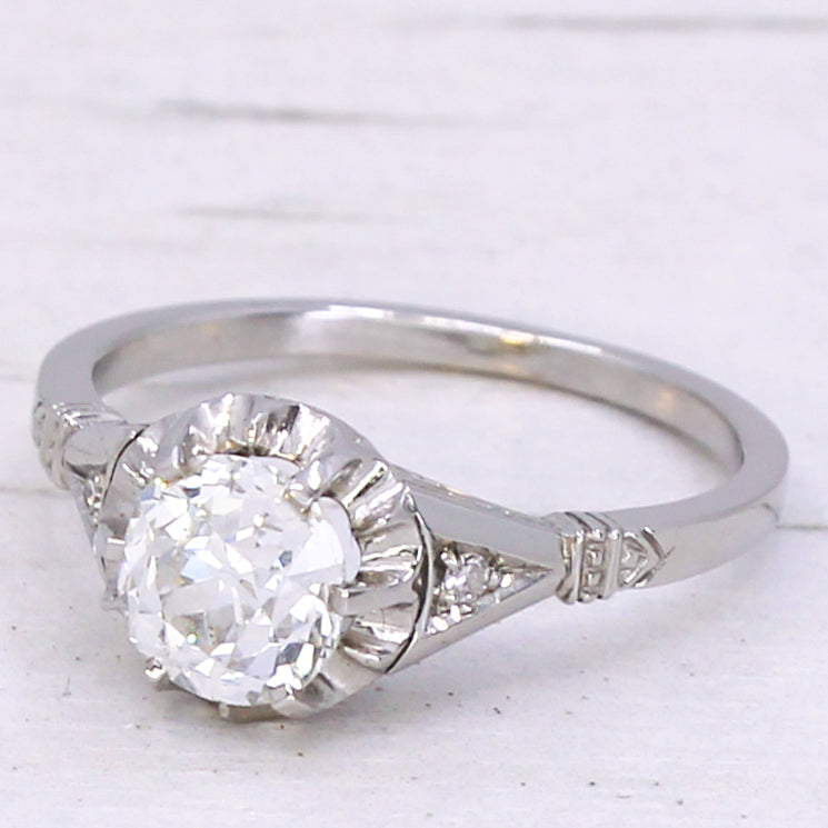 Vintage Art Deco Round Engagement Ring / Round Brilliant Cut Half Moon Cut Ring / Lab Created Ring / Art Deco Style Wedding Ring (7119R) - Denmark