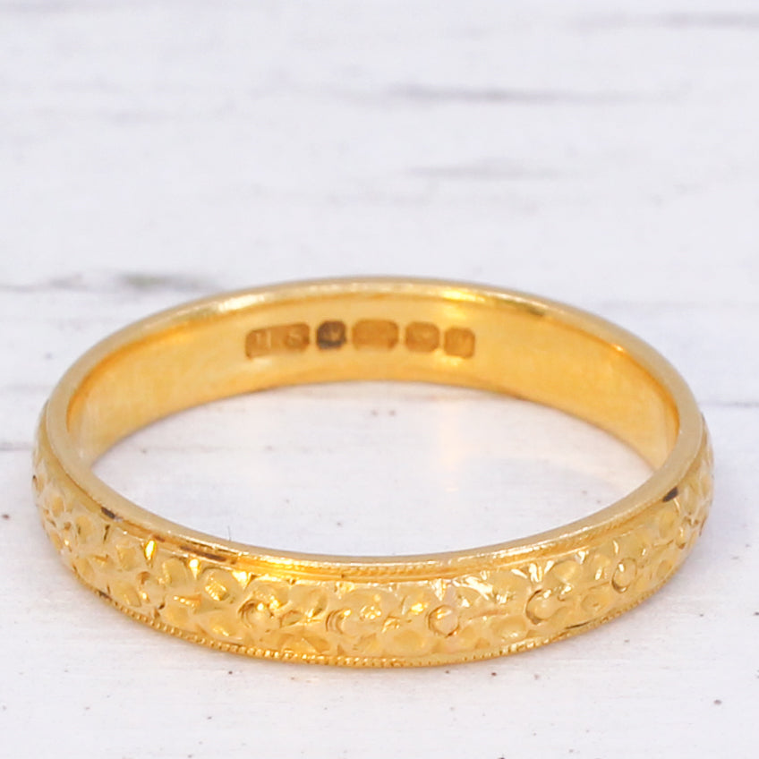 Vintage 22k Yellow Gold Wedding Band Ring, dated 1956, size P