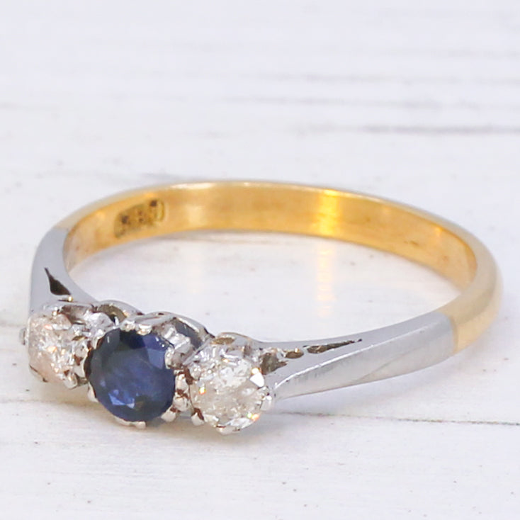 vintage sapphire & diamond 3 stone