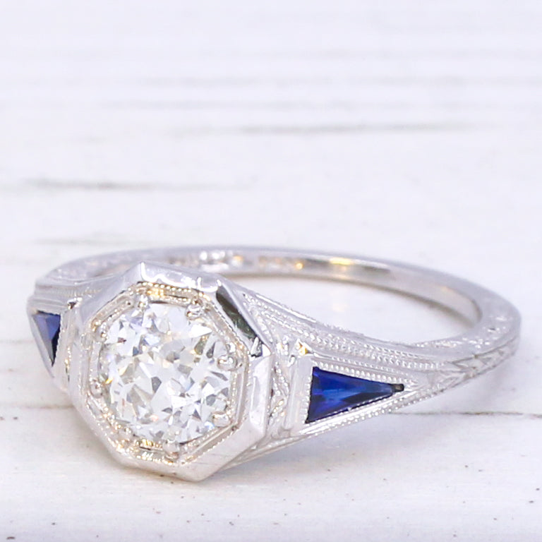 vintage diamond engagement ring with sapphires