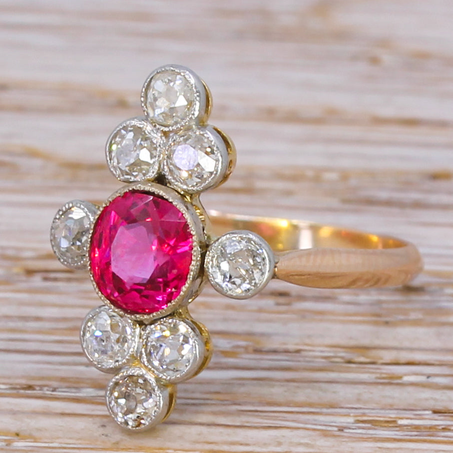 Edwardian 1.28 Carat Spinel & 1.07 Carat Old Cut Diamond Ring, circa 1910