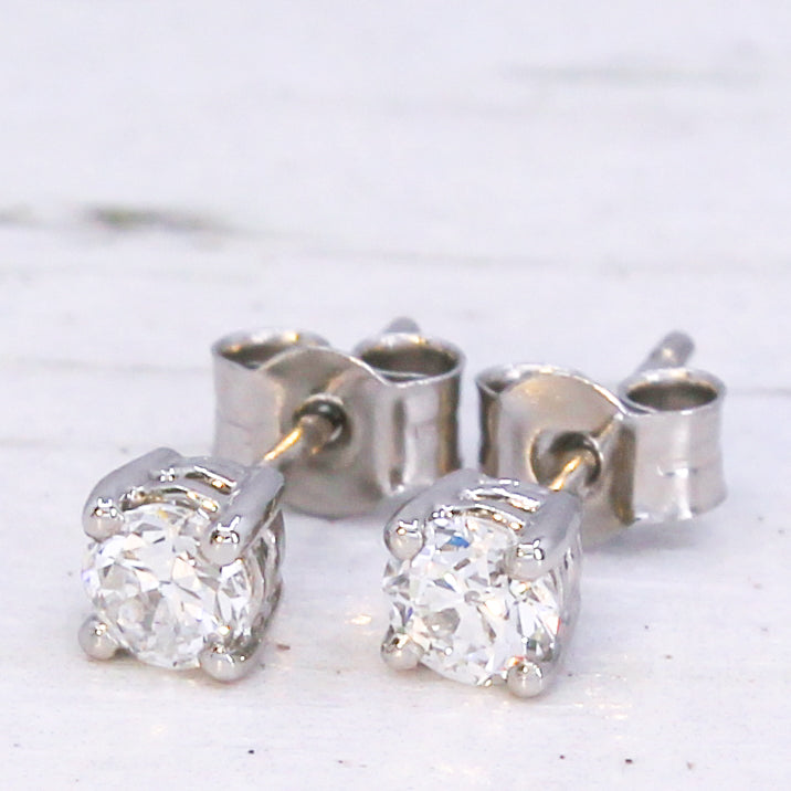 0.42 Carat Old European Cut Diamond Stud Earrings, Platinum