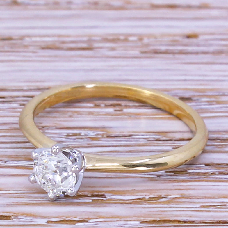 0.51 Carat Old Cut Diamond Engagement Ring, 18k Yellow Gold & Platinum