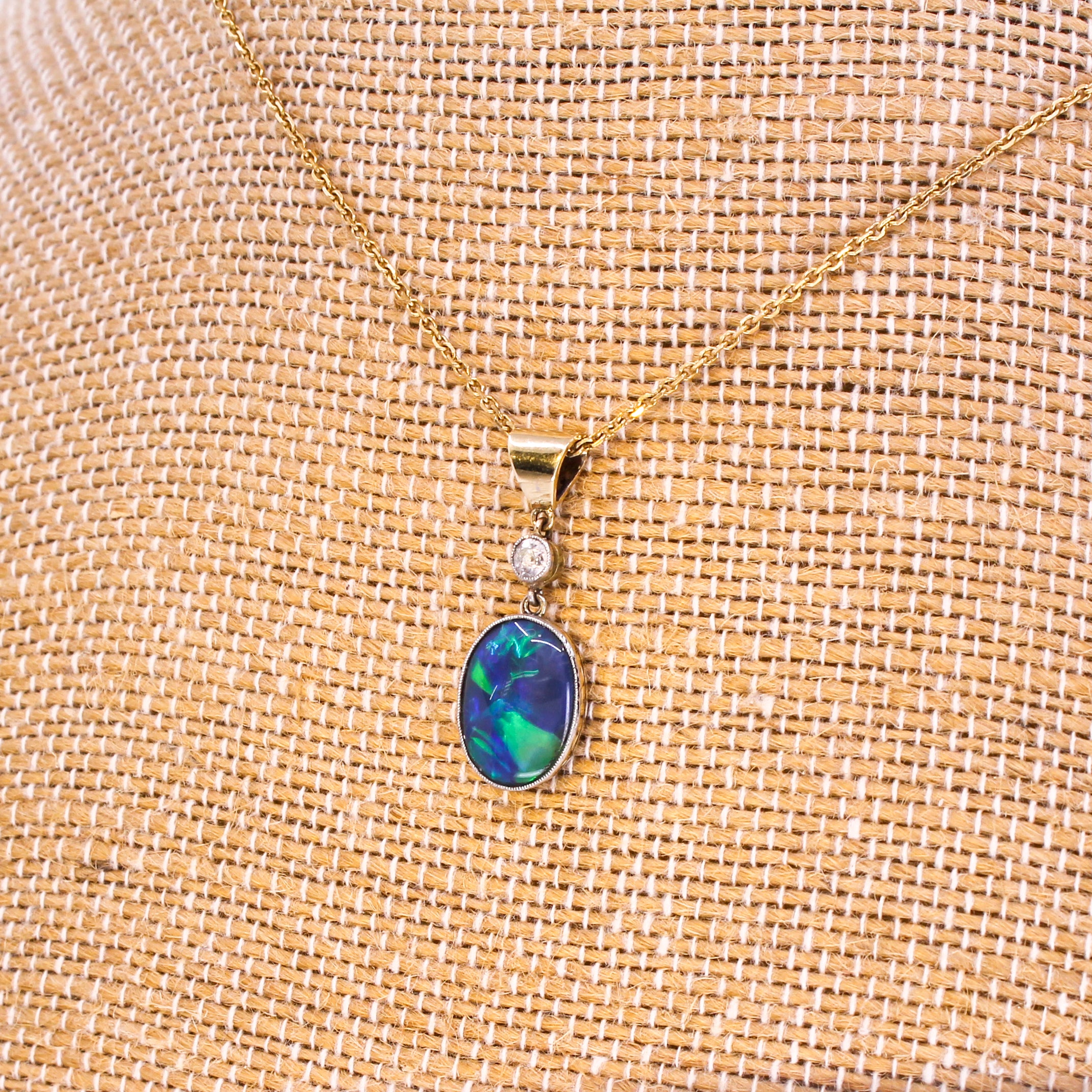 Antique 2.80 Carat Black Opal & Diamond Pendant, circa 1910