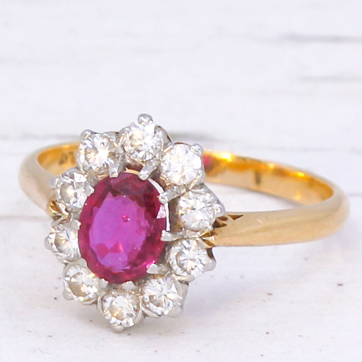 Vintage 0.60 Carat Ruby & Diamond Cluster Ring, circa 1960