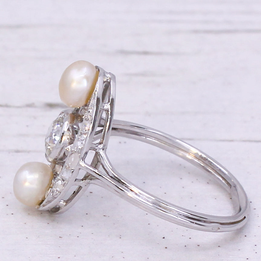 vintage pearl and diamond three stone