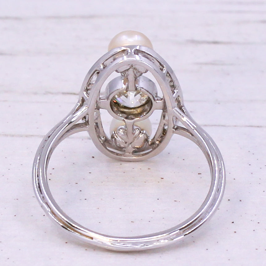 vintage pearl and diamond three stone