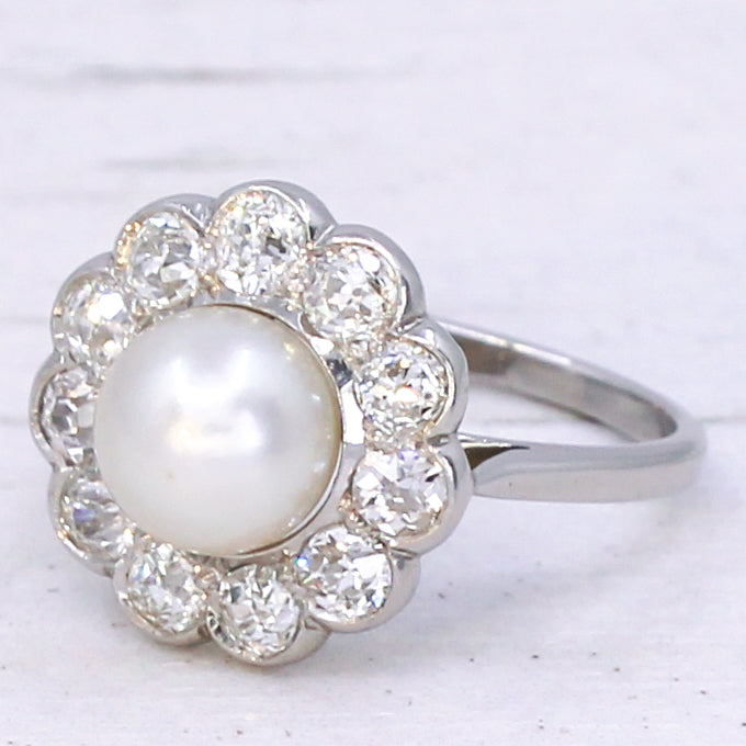 vintage pearl and diamond ring