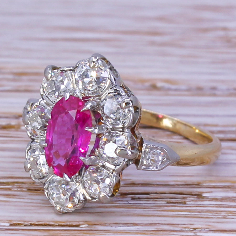 Art Deco 0.90 Carat Mogok Burmese Ruby & Old Cut Diamond Ring, circa 1920