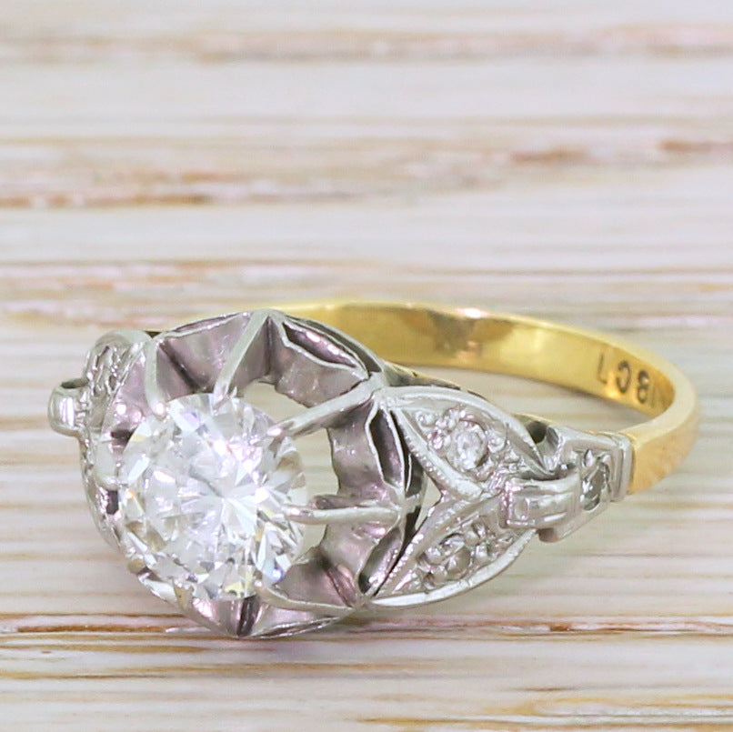 Mid Century 0.86 Carat Transitional Cut Diamond Engagement Ring, circa 1950