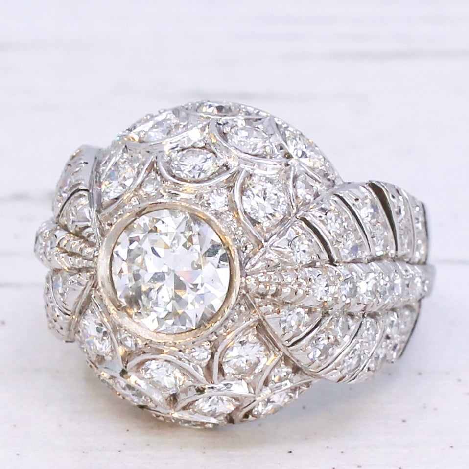Vintage 2.42 Carat Diamond Bombé Ring, circa 1950