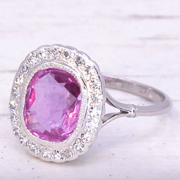 Mid Century 1.50 Carat Natural Pink Sapphire & Diamond Ring, circa 1950