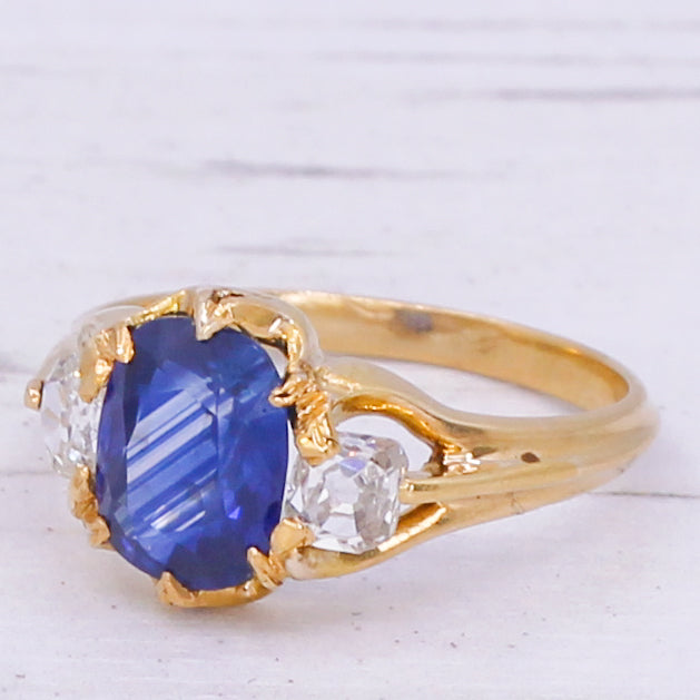 Victorian 1.54 Carat Sapphire & 0.40 Carat Diamond Trilogy Ring, circa 1890