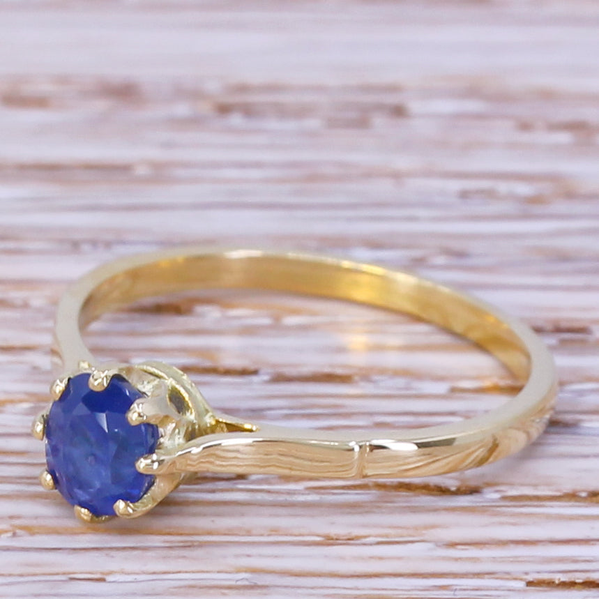 Art Deco 0.67 Carat Natural Burmese Sapphire Solitaire Ring, circa 1915