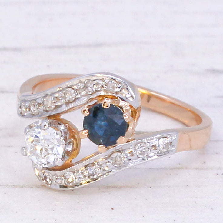 Vintage 0.50 Carat Sapphire & 0.30 Carat Diamond Ring, circa 1950